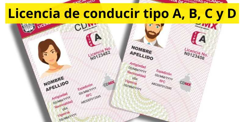 Licencia de conducir tipo A, B, C y D